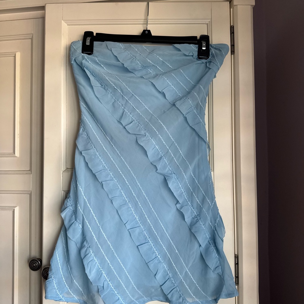 Princess Polly Light Blue Strapless Ruffle Mini Dress